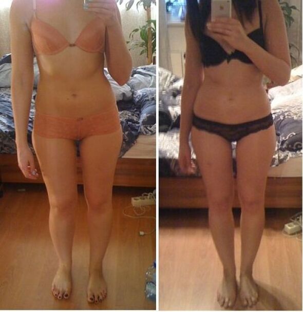 Una ragazza prima e dopo aver perso peso con una dieta giapponese in 14 giorni